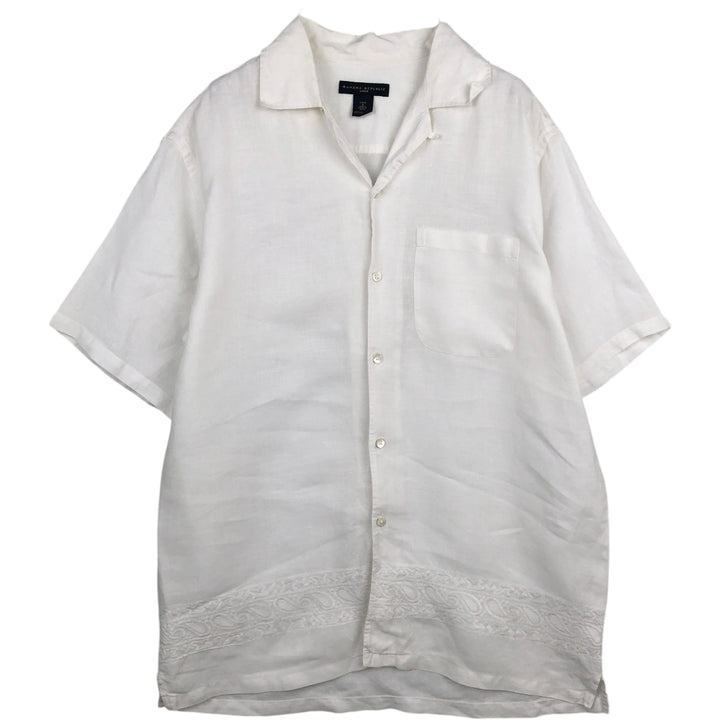 Banana Republic Linen Short-Sleeve Open-Collar Box Shirt (Men's Size S) linen white type Vintage Second Hand