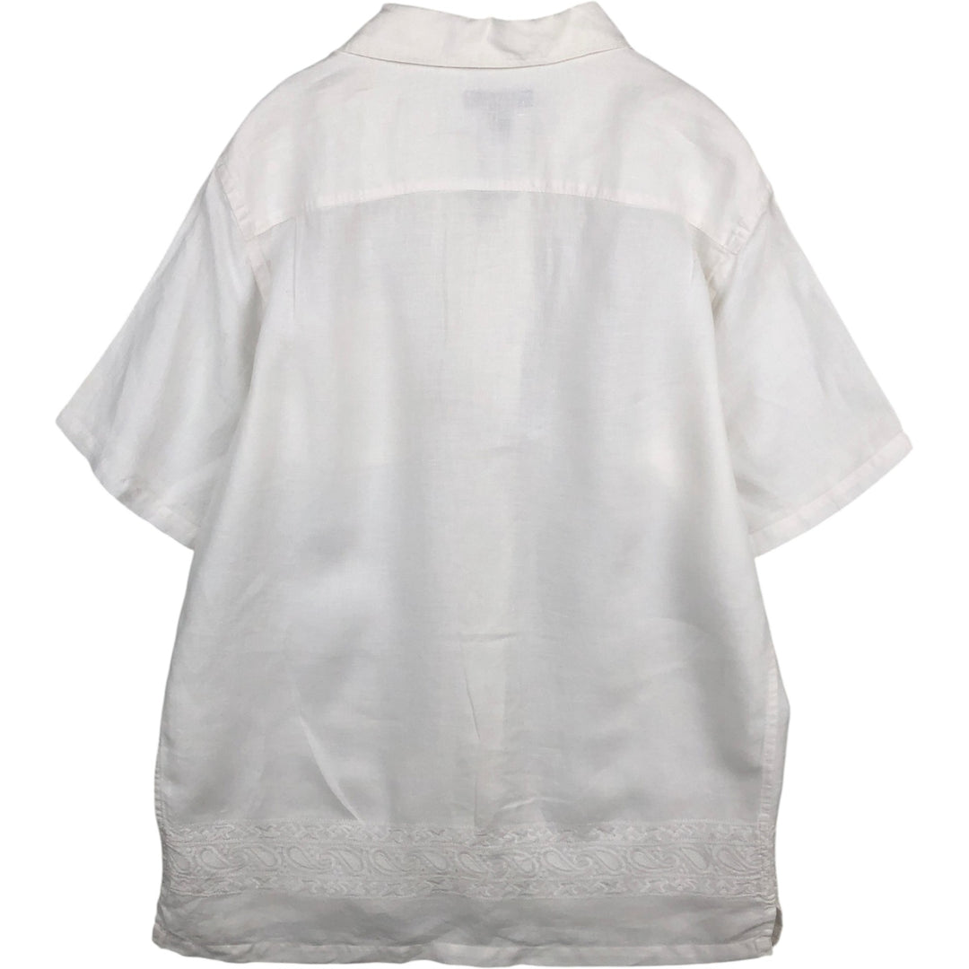 Banana Republic Linen Short-Sleeve Open-Collar Box Shirt (Men's Size S) linen white type Vintage Second Hand