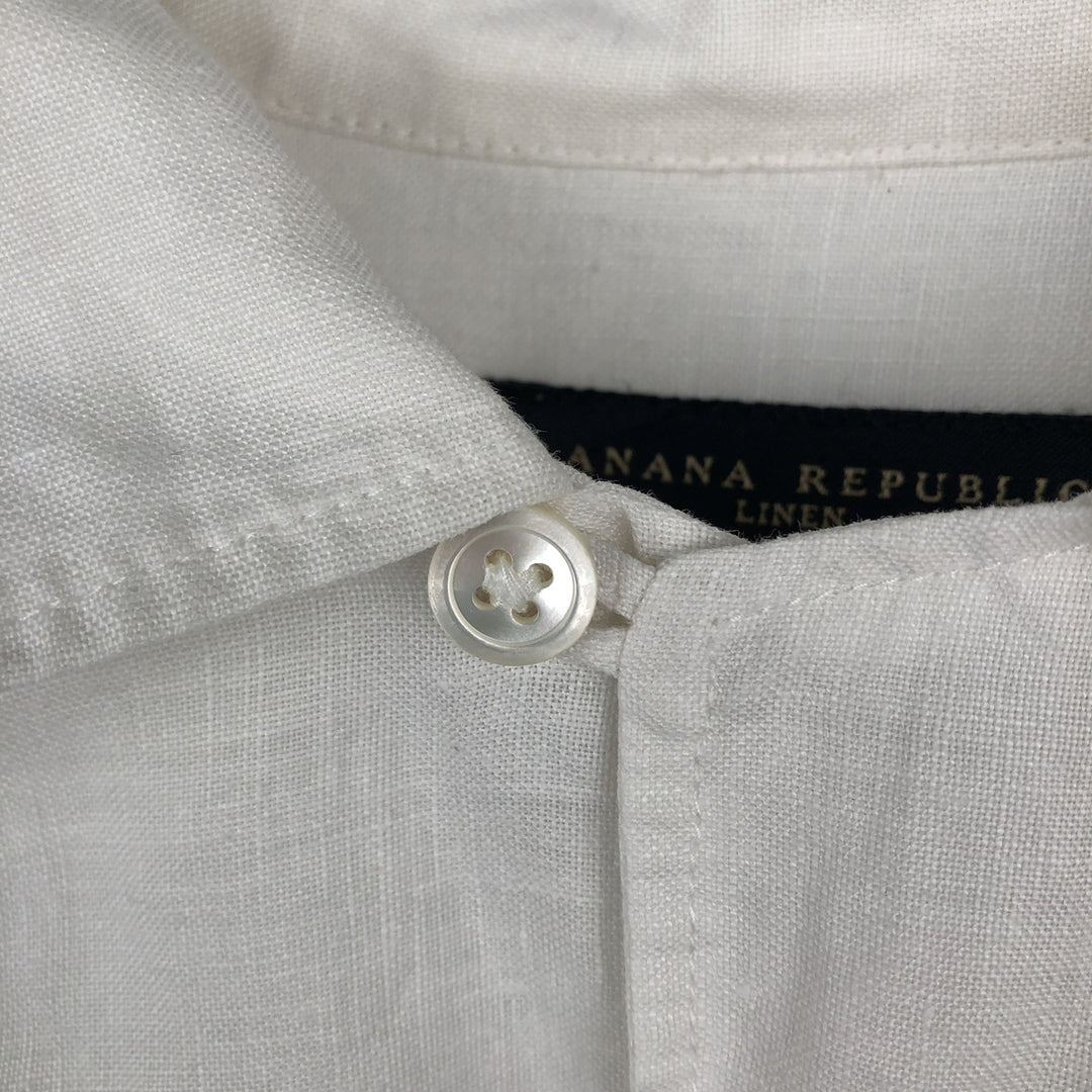 Banana Republic Linen Short-Sleeve Open-Collar Box Shirt (Men's Size S) linen white type Vintage Second Hand