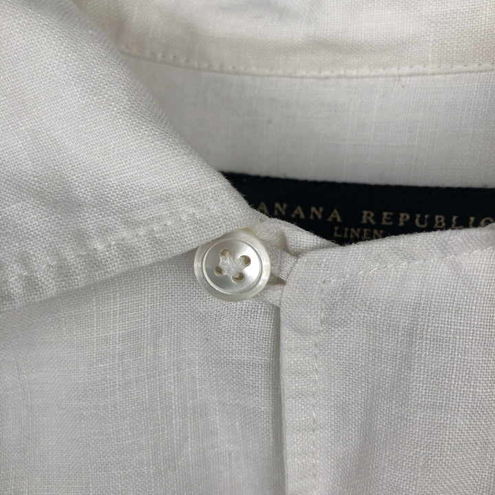 Banana Republic Linen Short-Sleeve Open-Collar Box Shirt (Men's Size S) linen white type Vintage Second Hand