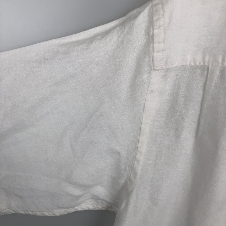 Banana Republic Linen Short-Sleeve Open-Collar Box Shirt (Men's Size S) linen white type Vintage Second Hand