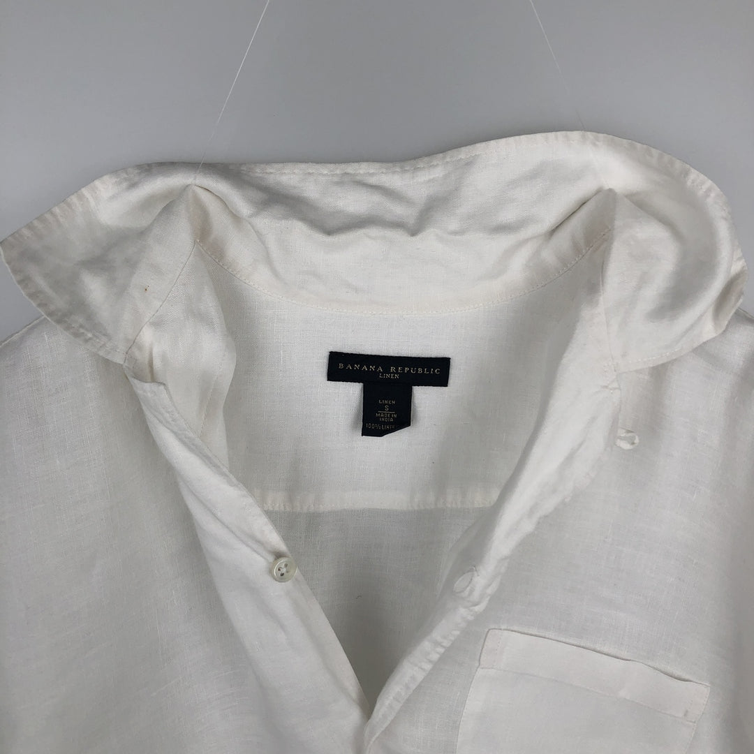 Banana Republic Linen Short-Sleeve Open-Collar Box Shirt (Men's Size S) linen white type Vintage Second Hand