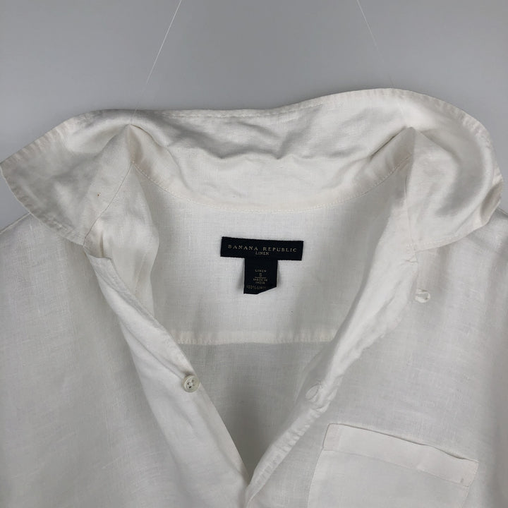 Banana Republic Linen Short-Sleeve Open-Collar Box Shirt (Men's Size S) linen white type Vintage Second Hand
