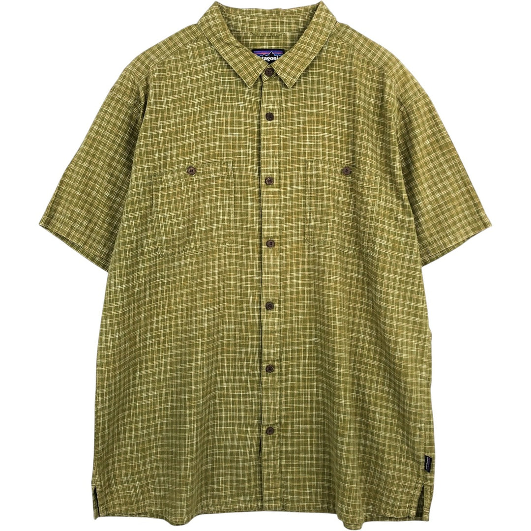 Patagonia 53139SP21 Backstep Shirt, Check Pattern, Short Sleeve, Organic Cotton x Hemp Shirt, Boxy Shirt Hemp green type yellow green Vintage Second Hand