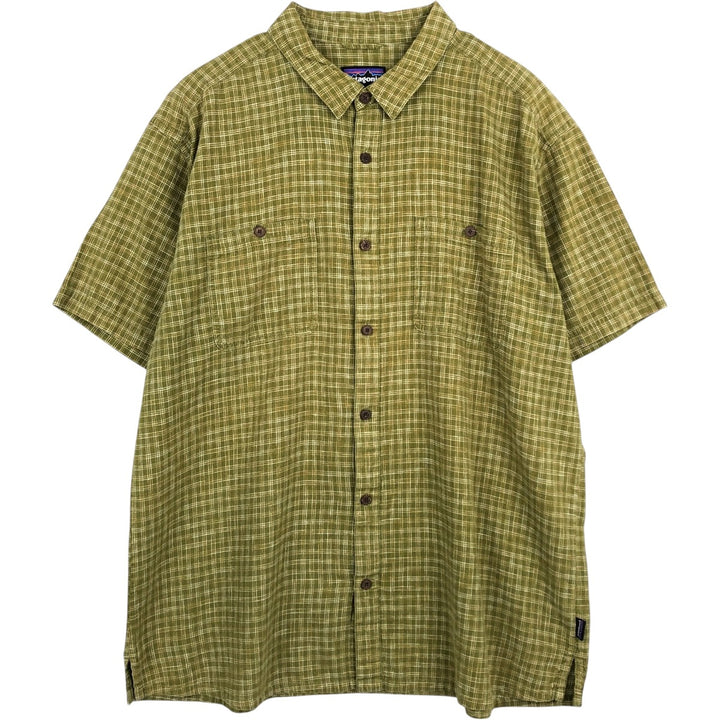 Patagonia 53139SP21 Backstep Shirt, Check Pattern, Short Sleeve, Organic Cotton x Hemp Shirt, Boxy Shirt Hemp green type yellow green Vintage Second Hand