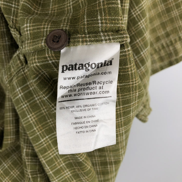 Patagonia 53139SP21 Backstep Shirt, Check Pattern, Short Sleeve, Organic Cotton x Hemp Shirt, Boxy Shirt Hemp green type yellow green Vintage Second Hand