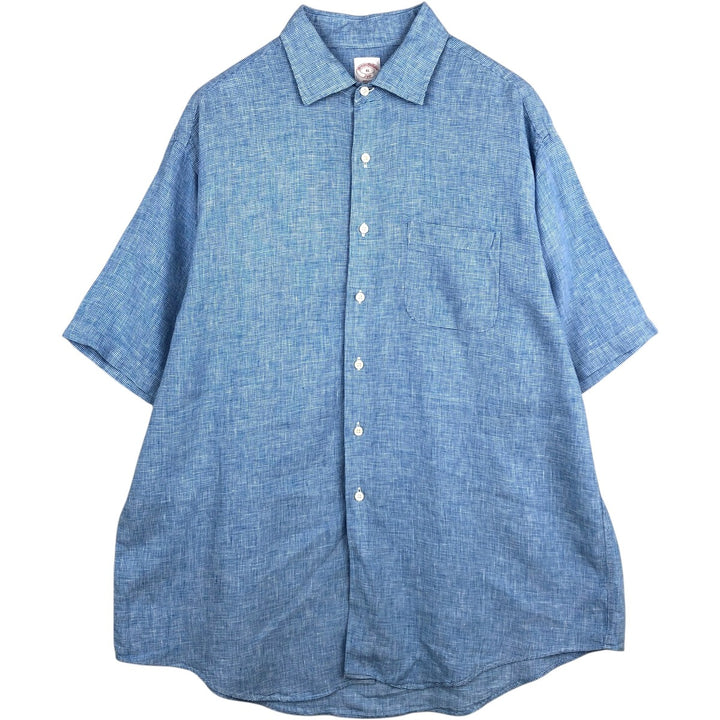 Brooks Brothers 346 Check Pattern Houndstooth Pattern Wide Collar Short Sleeve Linen Shirt Men's XL (approx.) linen blue type Vintage Second Hand