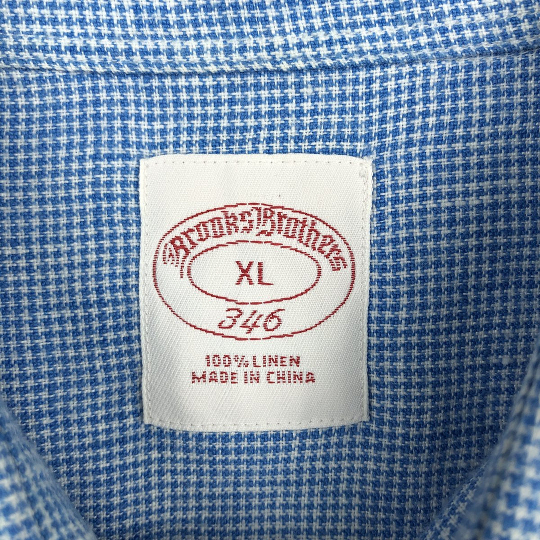 Brooks Brothers 346 Check Pattern Houndstooth Pattern Wide Collar Short Sleeve Linen Shirt Men's XL (approx.) linen blue type Vintage Second Hand