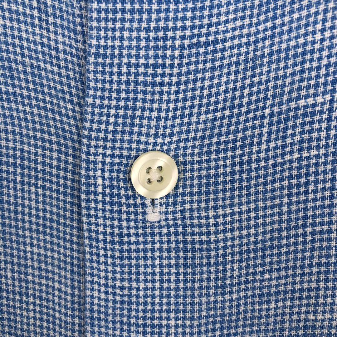 Brooks Brothers 346 Check Pattern Houndstooth Pattern Wide Collar Short Sleeve Linen Shirt Men's XL (approx.) linen blue type Vintage Second Hand