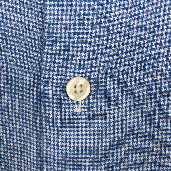 Brooks Brothers 346 Check Pattern Houndstooth Pattern Wide Collar Short Sleeve Linen Shirt Men's XL (approx.) linen blue type Vintage Second Hand
