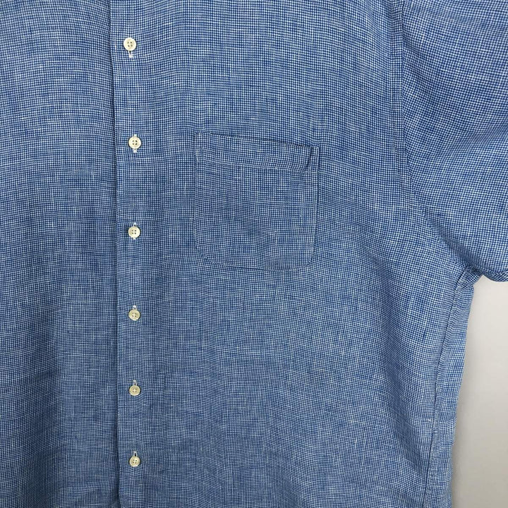 Brooks Brothers 346 Check Pattern Houndstooth Pattern Wide Collar Short Sleeve Linen Shirt Men's XL (approx.) linen blue type Vintage Second Hand