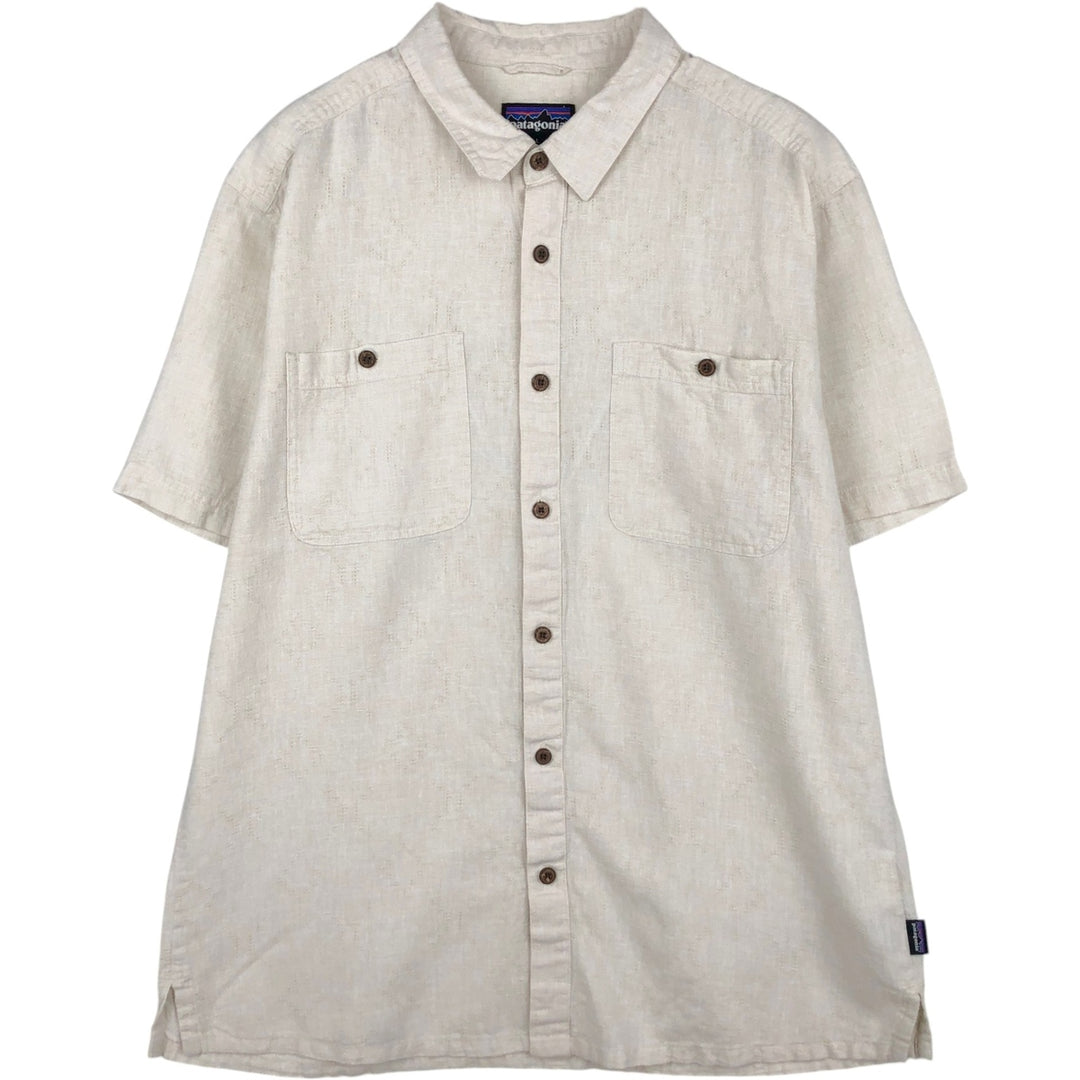 Patagonia 53139SP20 Backstep Shirt, Short Sleeve, Hemp x Cotton, Boxy Shirt, Men's Size L (approx.) Hemp ivory Vintage Second Hand
