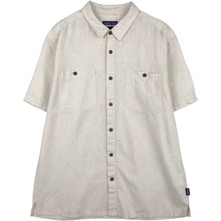 Patagonia 53139SP20 Backstep Shirt, Short Sleeve, Hemp x Cotton, Boxy Shirt, Men's Size L (approx.) Hemp ivory Vintage Second Hand