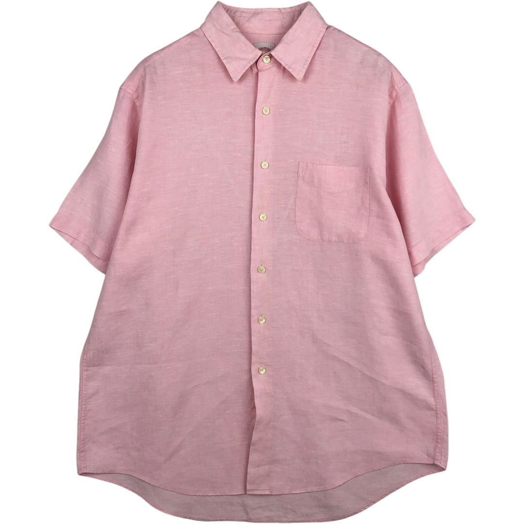 Brooks Brothers Est.1818 Short-Sleeve Linen Button-Down Shirt, Men's Size L (approx.) linen pink type Vintage Second Hand