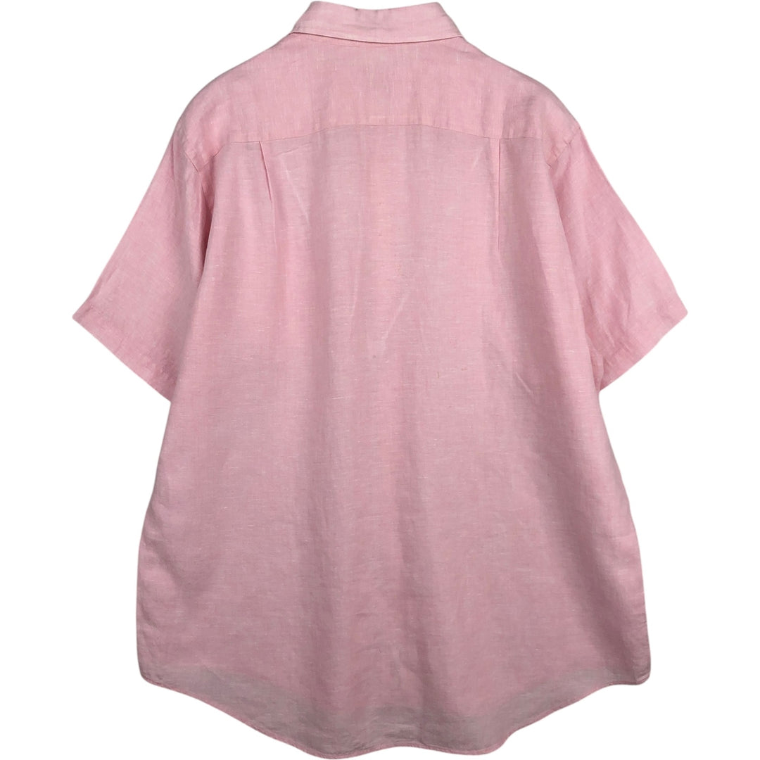 Brooks Brothers Est.1818 Short-Sleeve Linen Button-Down Shirt, Men's Size L (approx.) linen pink type Vintage Second Hand