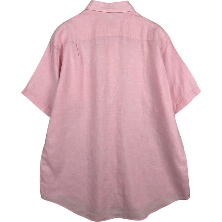 Brooks Brothers Est.1818 Short-Sleeve Linen Button-Down Shirt, Men's Size L (approx.) linen pink type Vintage Second Hand