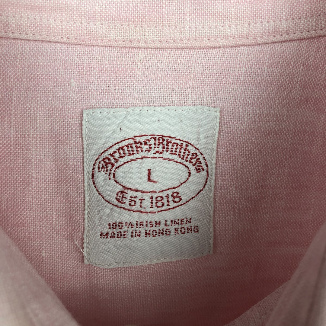 Brooks Brothers Est.1818 Short-Sleeve Linen Button-Down Shirt, Men's Size L (approx.) linen pink type Vintage Second Hand