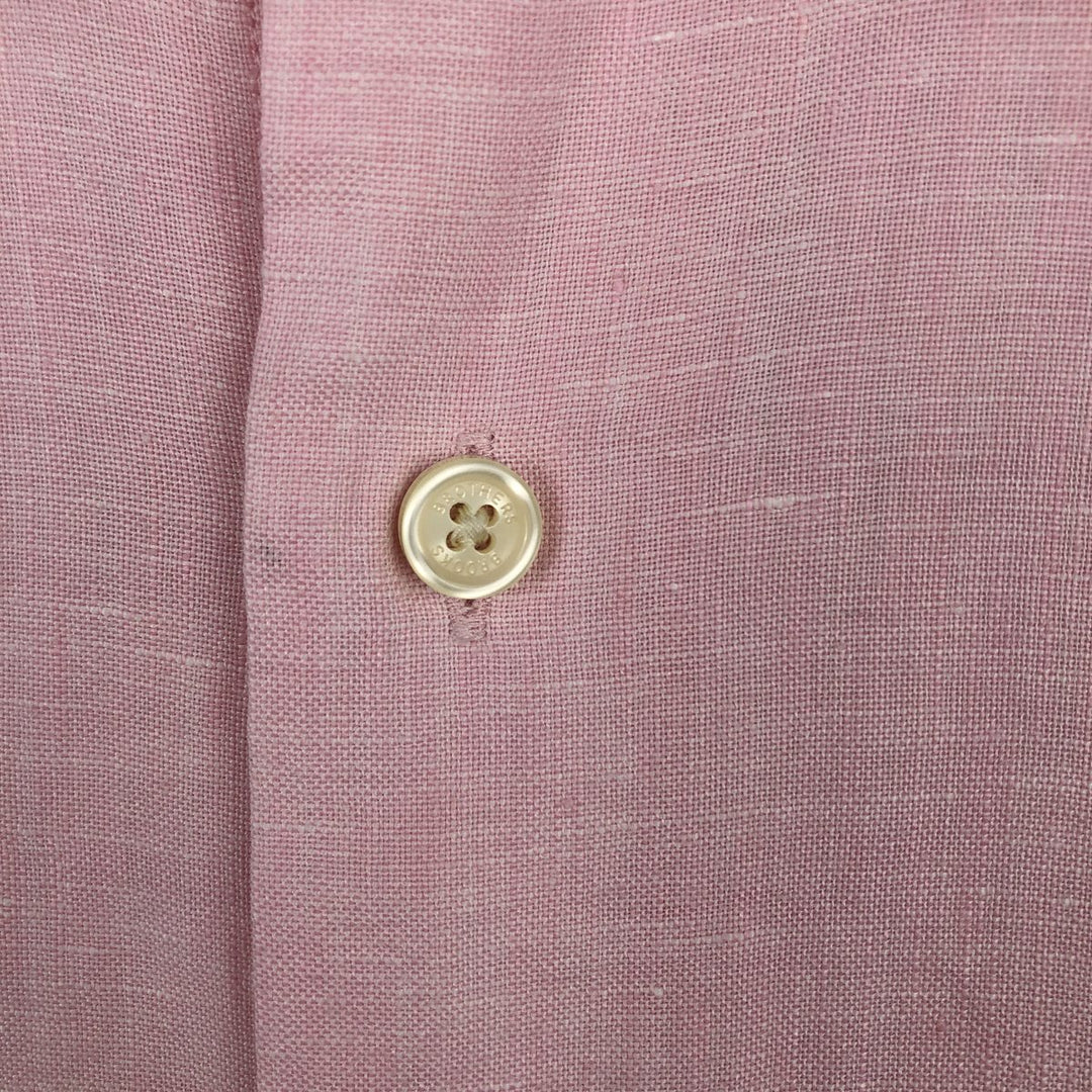 Brooks Brothers Est.1818 Short-Sleeve Linen Button-Down Shirt, Men's Size L (approx.) linen pink type Vintage Second Hand