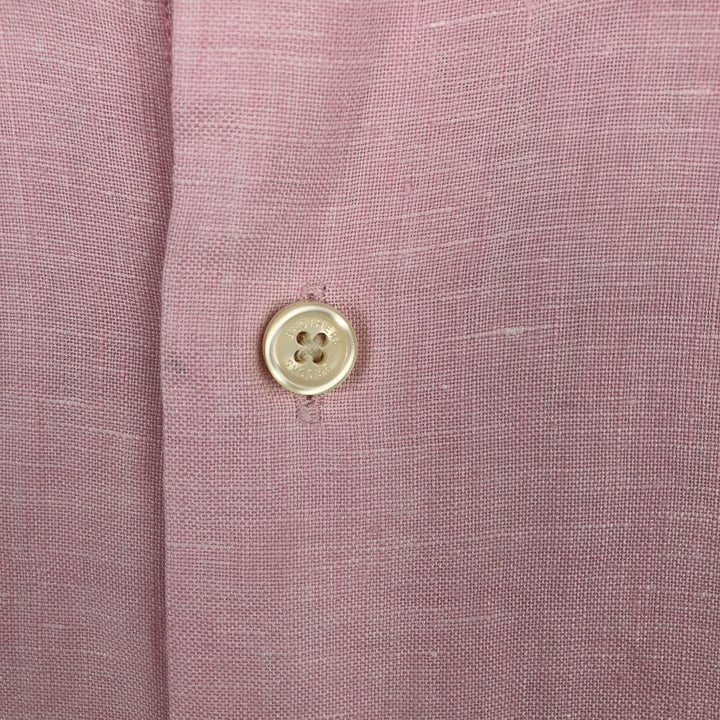 Brooks Brothers Est.1818 Short-Sleeve Linen Button-Down Shirt, Men's Size L (approx.) linen pink type Vintage Second Hand