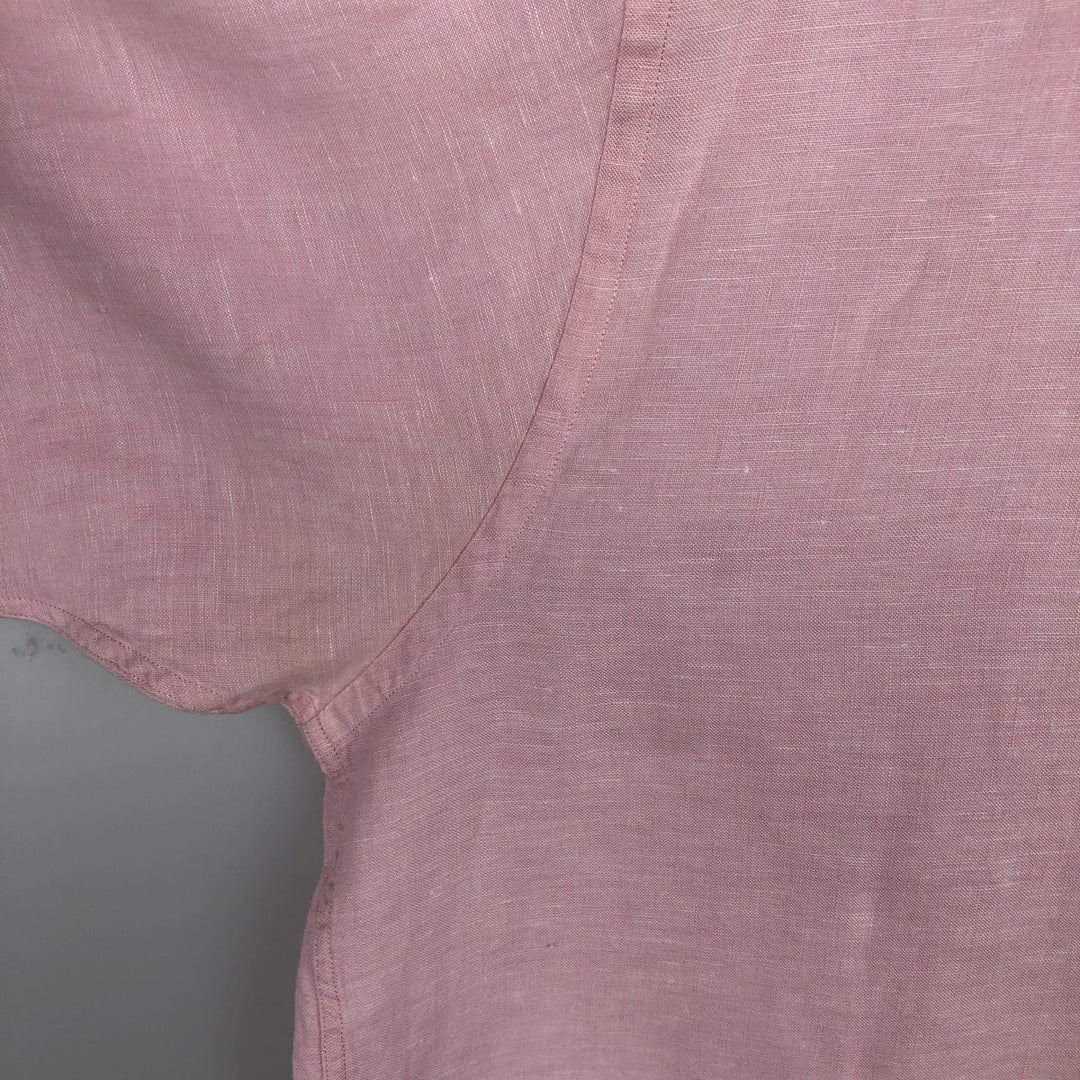 Brooks Brothers Est.1818 Short-Sleeve Linen Button-Down Shirt, Men's Size L (approx.) linen pink type Vintage Second Hand