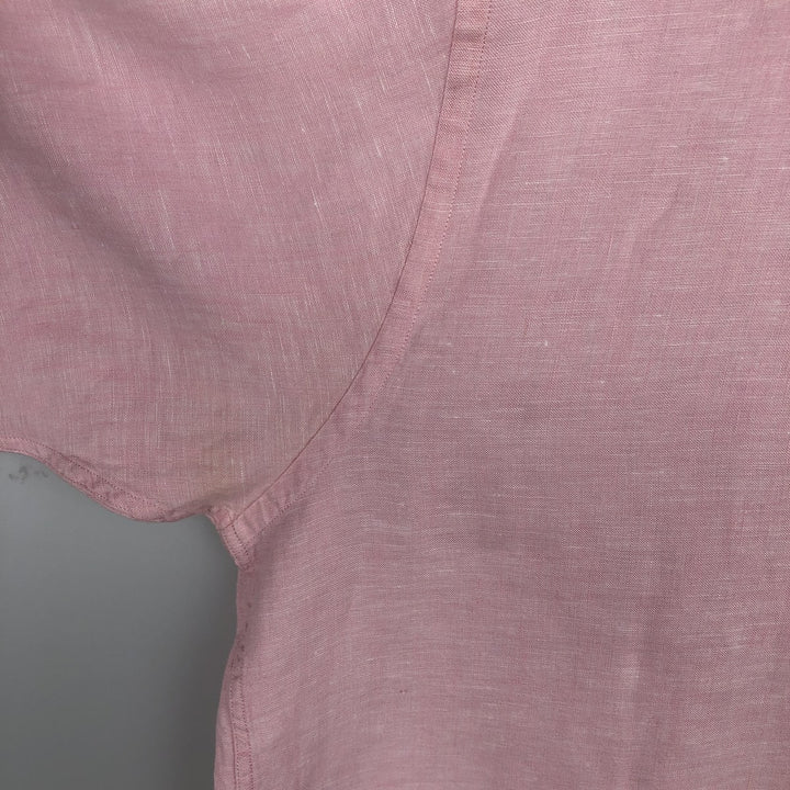 Brooks Brothers Est.1818 Short-Sleeve Linen Button-Down Shirt, Men's Size L (approx.) linen pink type Vintage Second Hand