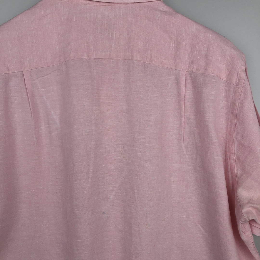 Brooks Brothers Est.1818 Short-Sleeve Linen Button-Down Shirt, Men's Size L (approx.) linen pink type Vintage Second Hand