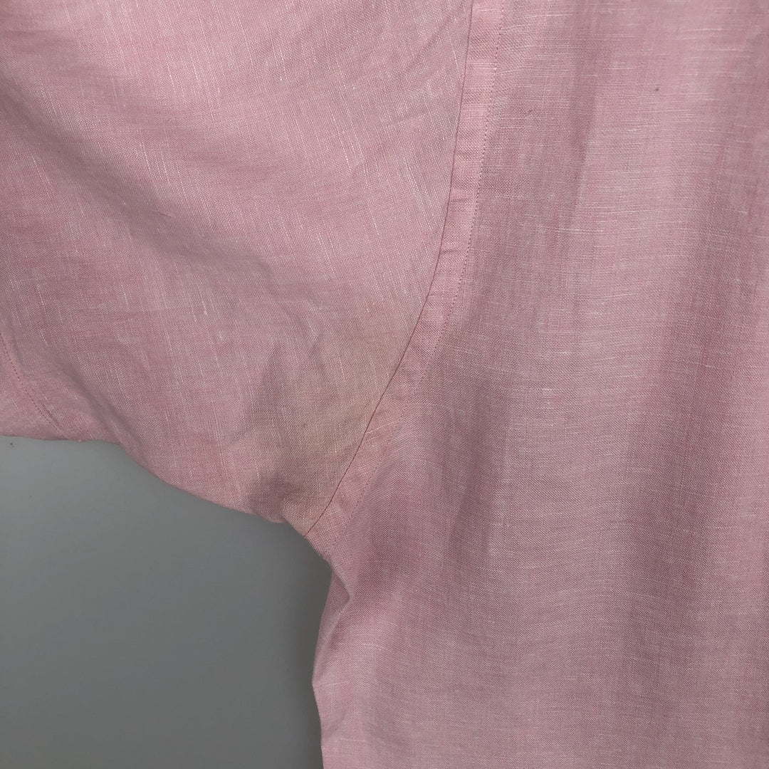 Brooks Brothers Est.1818 Short-Sleeve Linen Button-Down Shirt, Men's Size L (approx.) linen pink type Vintage Second Hand