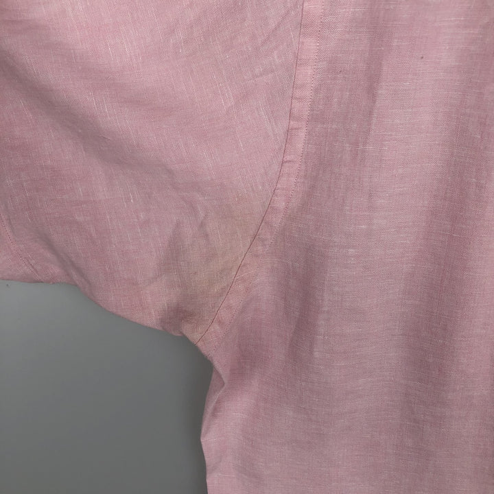 Brooks Brothers Est.1818 Short-Sleeve Linen Button-Down Shirt, Men's Size L (approx.) linen pink type Vintage Second Hand