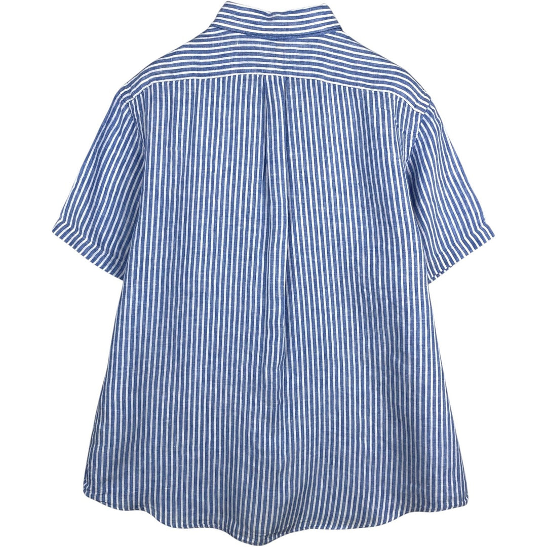 Ralph Lauren POLO RALPH LAUREN CLASSIC FIT Stripe Pattern Short-Sleeve Linen Button-Down Shirt, Men's Size XL (approx.) linen blue type Vintage Second Hand