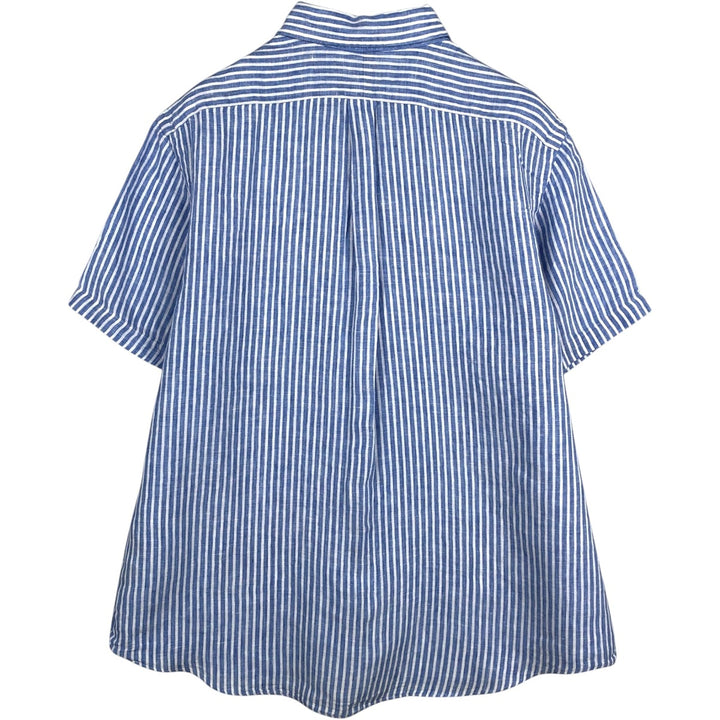 Ralph Lauren POLO RALPH LAUREN CLASSIC FIT Stripe Pattern Short-Sleeve Linen Button-Down Shirt, Men's Size XL (approx.) linen blue type Vintage Second Hand