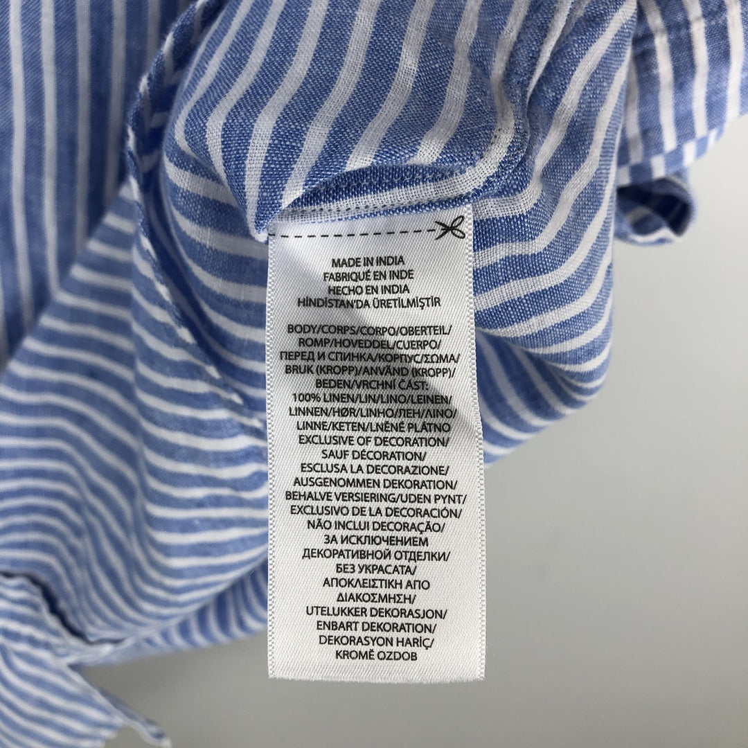 Ralph Lauren POLO RALPH LAUREN CLASSIC FIT Stripe Pattern Short-Sleeve Linen Button-Down Shirt, Men's Size XL (approx.) linen blue type Vintage Second Hand