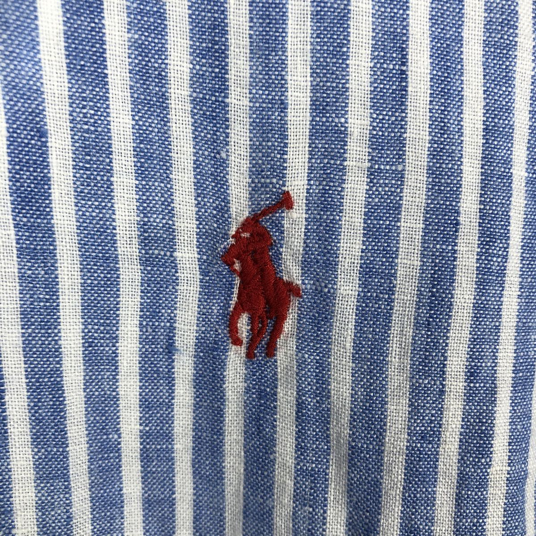 Ralph Lauren POLO RALPH LAUREN CLASSIC FIT Stripe Pattern Short-Sleeve Linen Button-Down Shirt, Men's Size XL (approx.) linen blue type Vintage Second Hand