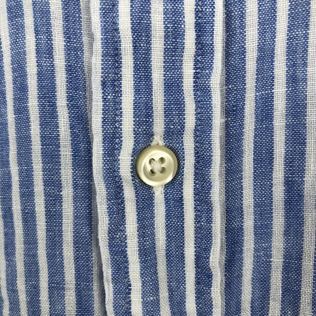 Ralph Lauren POLO RALPH LAUREN CLASSIC FIT Stripe Pattern Short-Sleeve Linen Button-Down Shirt, Men's Size XL (approx.) linen blue type Vintage Second Hand