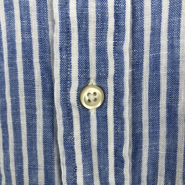 Ralph Lauren POLO RALPH LAUREN CLASSIC FIT Stripe Pattern Short-Sleeve Linen Button-Down Shirt, Men's Size XL (approx.) linen blue type Vintage Second Hand