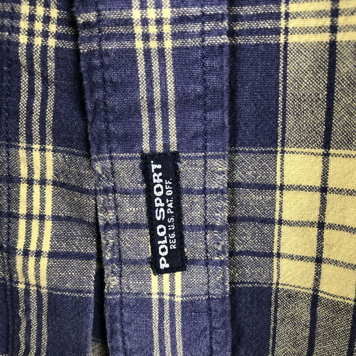 Ralph Lauren POLO SPORT Check Pattern Short-Sleeve Cotton Check Shirt, Men's Size XL (approx.) cotton lemon yellow Vintage Second Hand