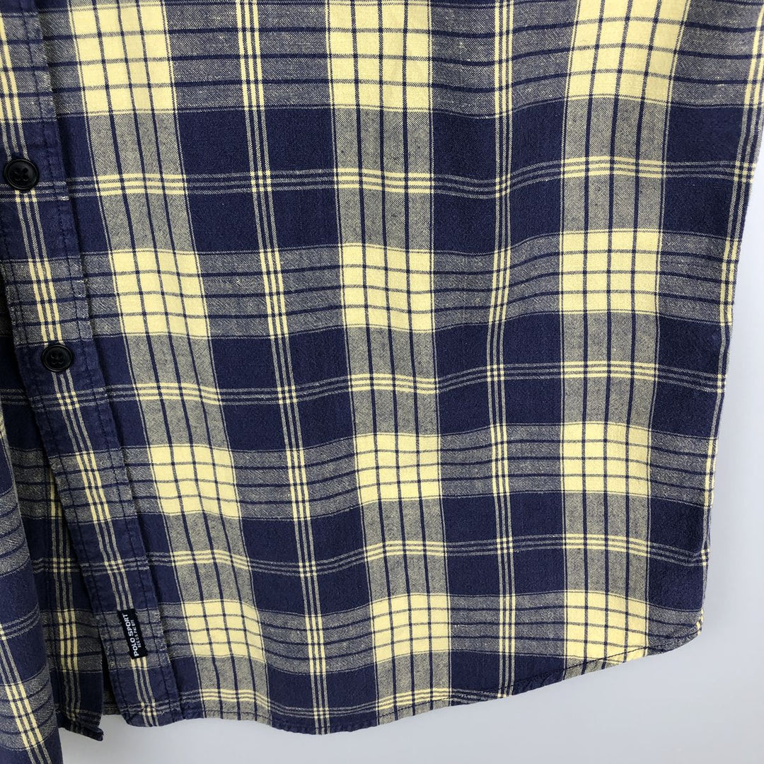 Ralph Lauren POLO SPORT Check Pattern Short-Sleeve Cotton Check Shirt, Men's Size XL (approx.) cotton lemon yellow Vintage Second Hand
