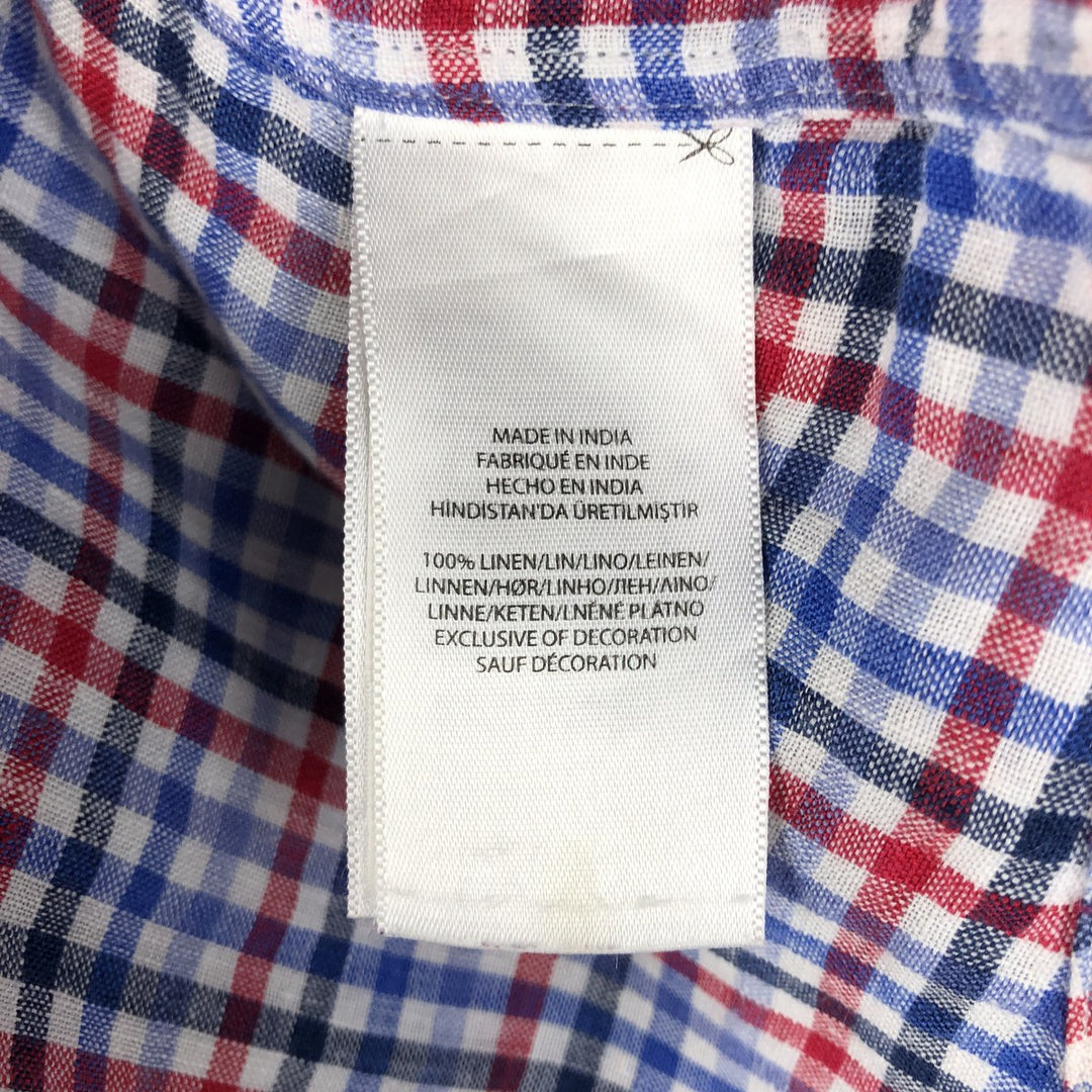 Ralph Lauren Check Pattern Short-Sleeve Linen Button-Down Shirt, Men's Size XL (approx.) linen blue type Vintage Second Hand