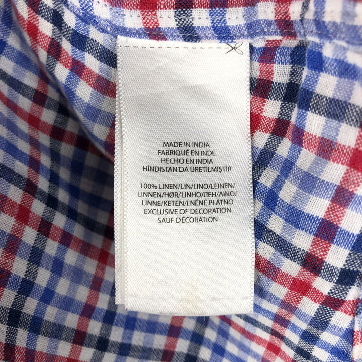 Ralph Lauren Check Pattern Short-Sleeve Linen Button-Down Shirt, Men's Size XL (approx.) linen blue type Vintage Second Hand