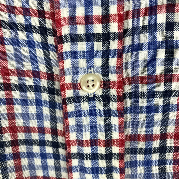 Ralph Lauren Check Pattern Short-Sleeve Linen Button-Down Shirt, Men's Size XL (approx.) linen blue type Vintage Second Hand