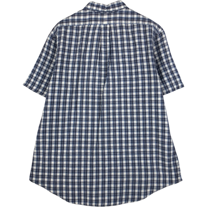 Ralph Lauren CUSTOM FIT Check Pattern Short Sleeve Linen Button Down Shirt Men's XL linen blue type Vintage Second Hand