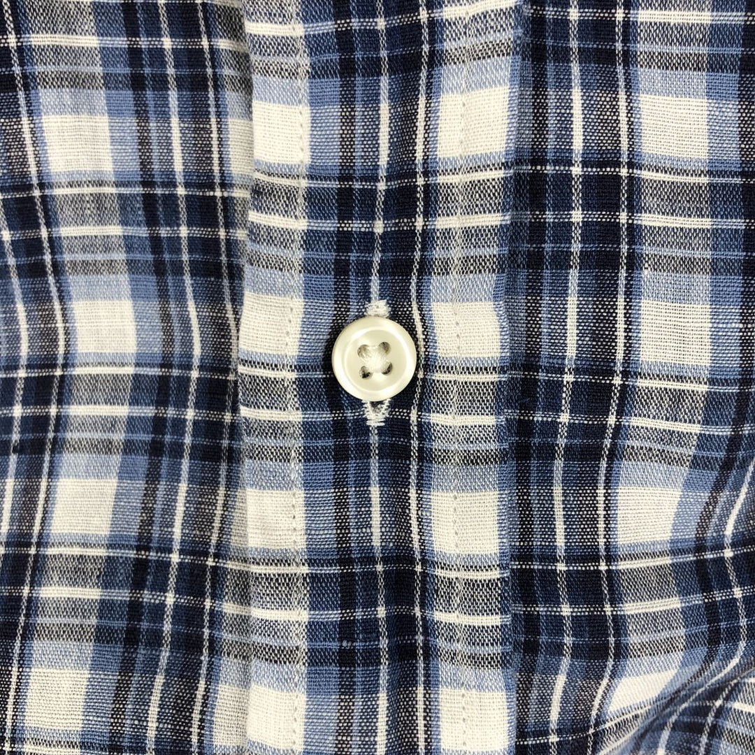 Ralph Lauren CUSTOM FIT Check Pattern Short Sleeve Linen Button Down Shirt Men's XL linen blue type Vintage Second Hand