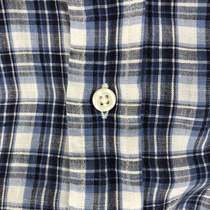 Ralph Lauren CUSTOM FIT Check Pattern Short Sleeve Linen Button Down Shirt Men's XL linen blue type Vintage Second Hand