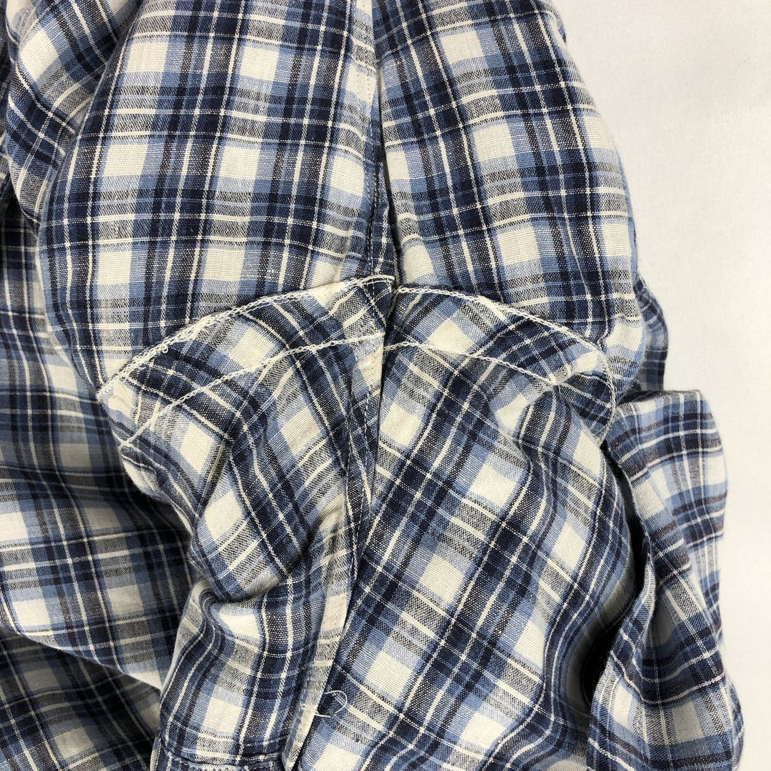 Ralph Lauren CUSTOM FIT Check Pattern Short Sleeve Linen Button Down Shirt Men's XL linen blue type Vintage Second Hand