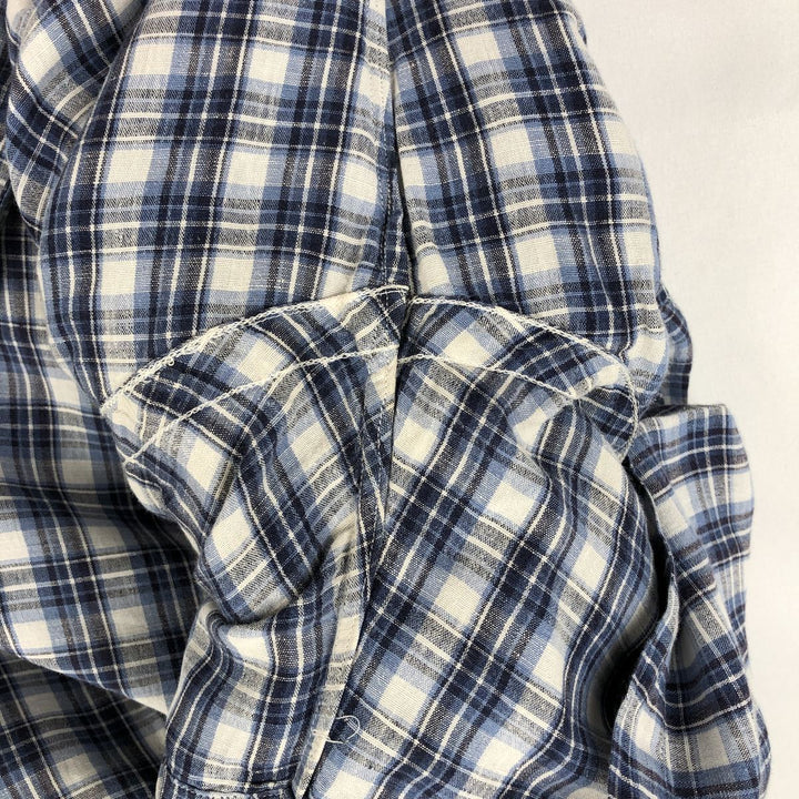 Ralph Lauren CUSTOM FIT Check Pattern Short Sleeve Linen Button Down Shirt Men's XL linen blue type Vintage Second Hand