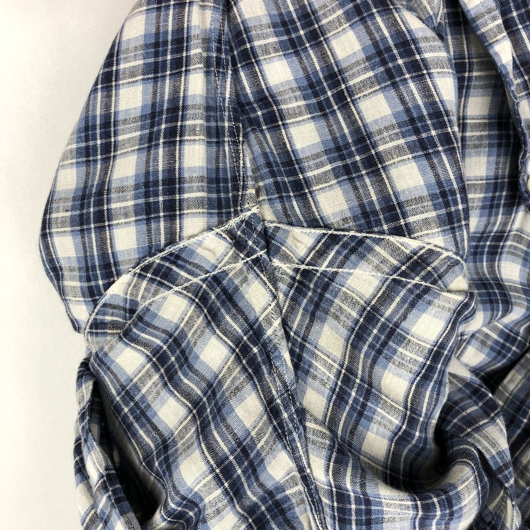 Ralph Lauren CUSTOM FIT Check Pattern Short Sleeve Linen Button Down Shirt Men's XL linen blue type Vintage Second Hand