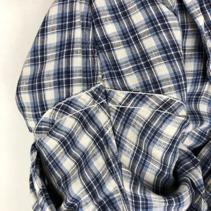 Ralph Lauren CUSTOM FIT Check Pattern Short Sleeve Linen Button Down Shirt Men's XL linen blue type Vintage Second Hand