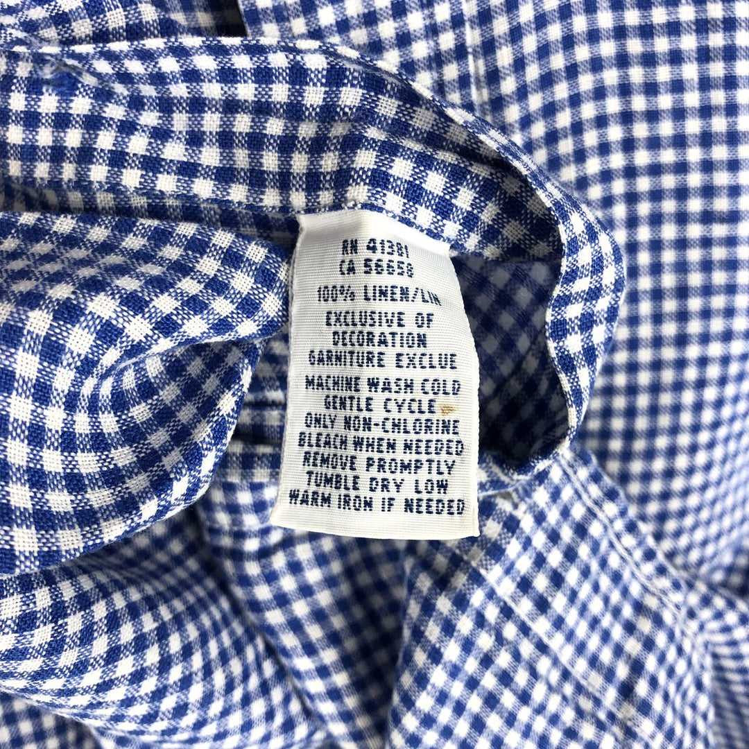 Ralph Lauren Check Pattern Gingham Check Short-Sleeve Linen Button-Down Shirt, Men's Size XXL (approx.) linen blue type Vintage Second Hand