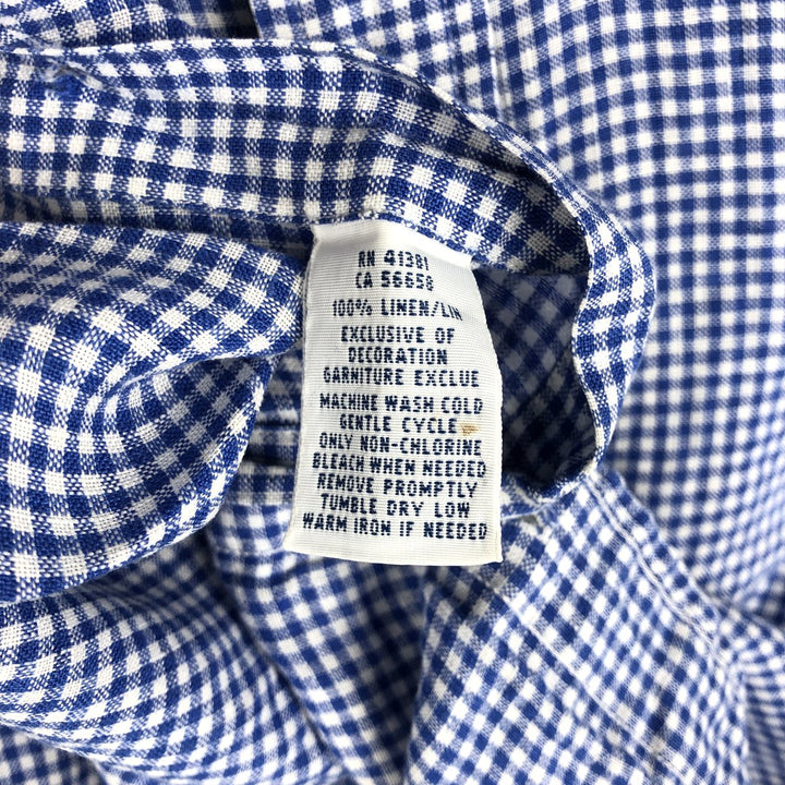 Ralph Lauren Check Pattern Gingham Check Short-Sleeve Linen Button-Down Shirt, Men's Size XXL (approx.) linen blue type Vintage Second Hand
