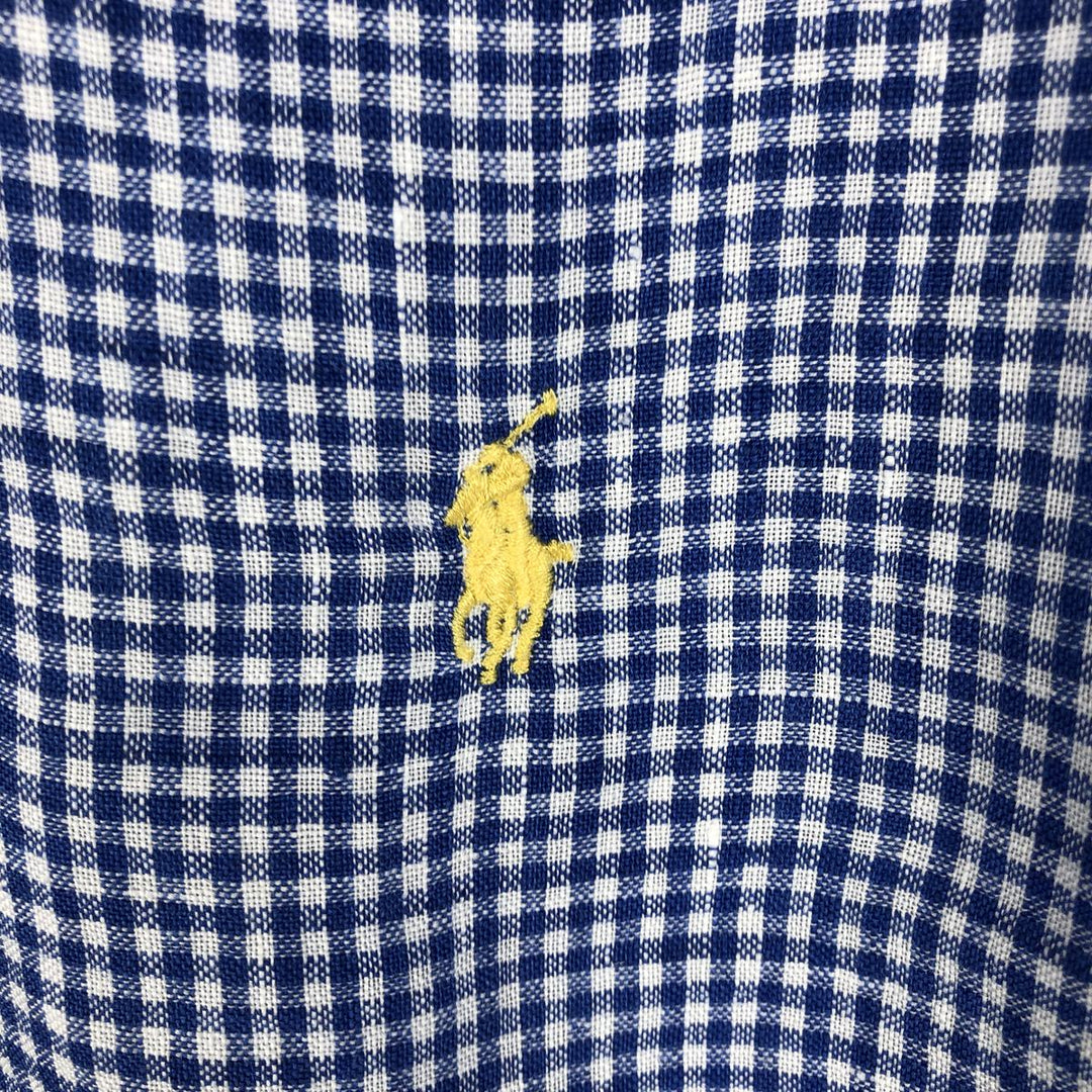 Ralph Lauren Check Pattern Gingham Check Short-Sleeve Linen Button-Down Shirt, Men's Size XXL (approx.) linen blue type Vintage Second Hand