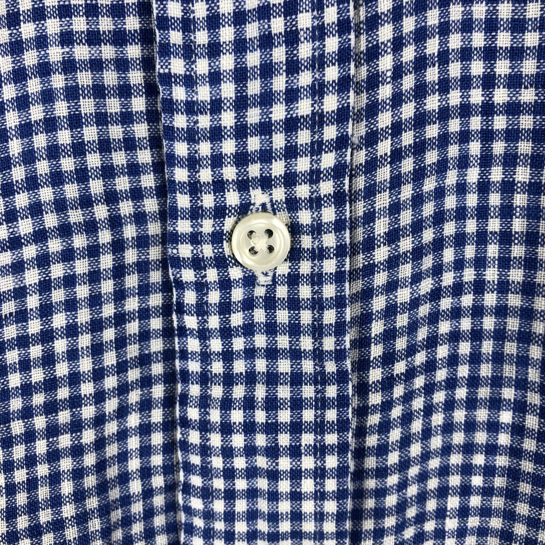 Ralph Lauren Check Pattern Gingham Check Short-Sleeve Linen Button-Down Shirt, Men's Size XXL (approx.) linen blue type Vintage Second Hand